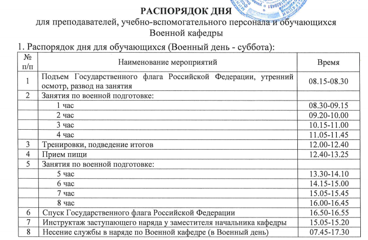 План выходного дня в армии образец